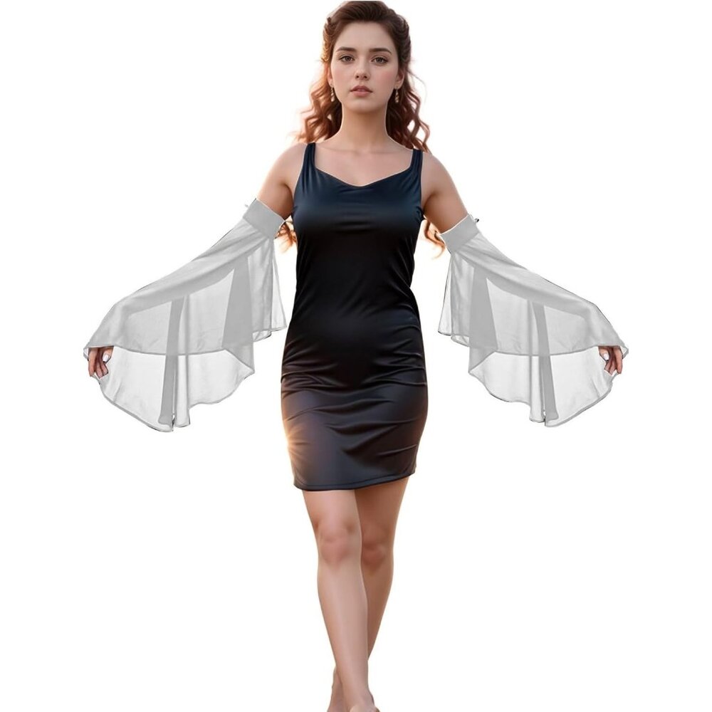 Women's Gothic White Chiffon Lace Detachable Covers Sleeves Gloves Party Prom